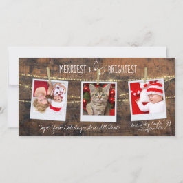 Mooie 'Merriest & Brightest' Kerst 3-Foto Kaart