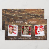 Mooie 'Merriest & Brightest' Kerst 3-Foto Kaart (Voorkant / Achterkant)