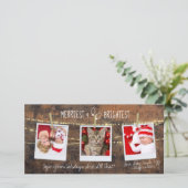 Mooie 'Merriest & Brightest' Kerst 3-Foto Kaart (Staand voorkant)