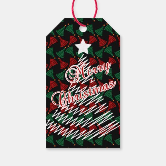Mooie Merry Scribble kerstboom ontwerp Cadeaulabel (Voorkant)