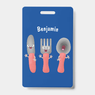 Mooie mes vork en lepel eetgerei cartoon badge