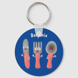 Mooie mes vork en lepel eetgerei cartoon sleutelhanger