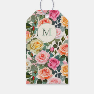 Mooie, met bloemen gemarkeerde tuitrozen elegant cadeaulabel