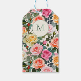 Mooie, met bloemen gemarkeerde tuitrozen elegant cadeaulabel