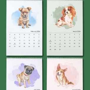 Mooie met de hand geschilderde honden kunst wandka kalender