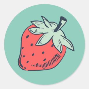Mooie met de hand getekende aardbei ronde sticker