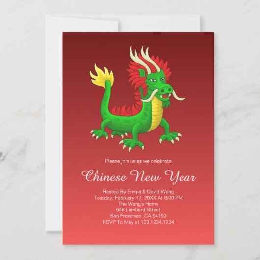 Mooie met de hand getekende Chinese draak Kaart (Voorkant)