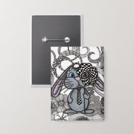 Mooie met de hand getekende konijn zen-doodle rech button