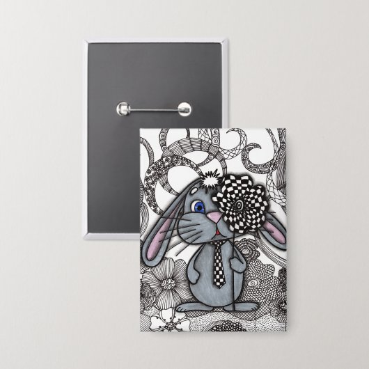 Mooie met de hand getekende konijn zen-doodle rech button (Voorkant / Achterkant)