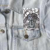 Mooie met de hand getekende konijn zen-doodle rech button (Insitu)