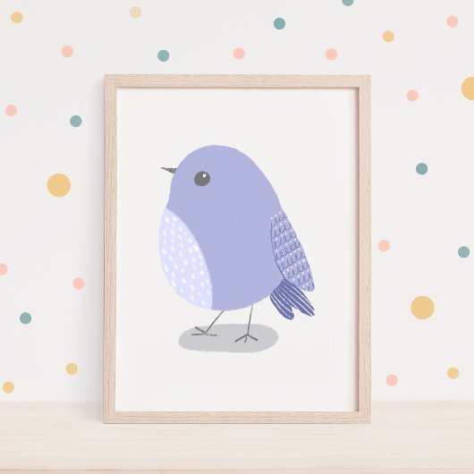 Mooie met de hand getekende lavendel vogel-kinderk poster