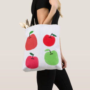 Mooie met de hand getekende rode en groene appels tote bag