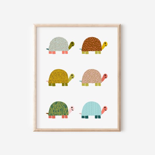 Mooie met de hand getekende schildpadden kinderkam poster