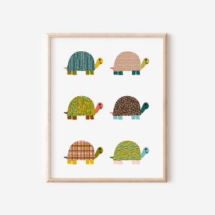 Mooie met de hand getekende schildpadden kinderkam poster
