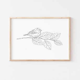 Mooie met de hand getekende vogel schets kunst poster