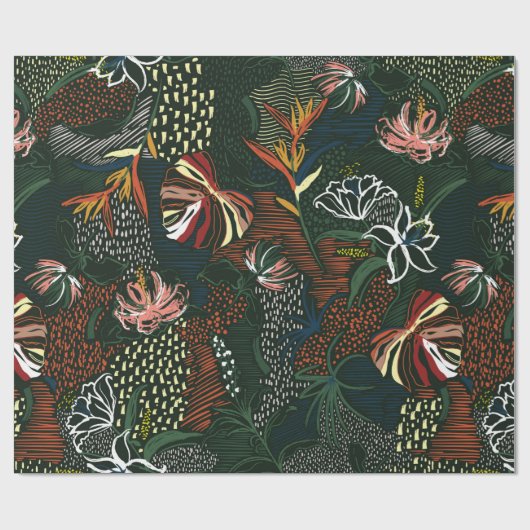 Mooie, met de hand getrokken bloem, tropische palm cadeaupapier (Vlak)