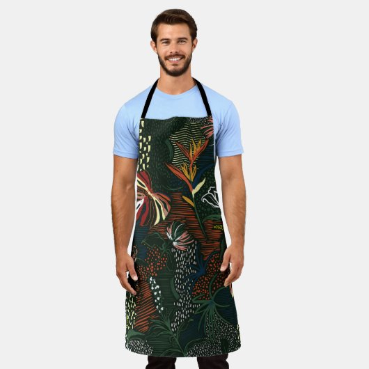 Mooie, met de hand getrokken bloem, tropische palm schort (Gedragen)