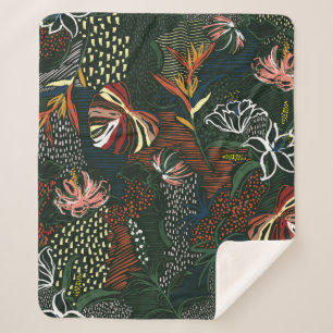 Mooie, met de hand getrokken bloem, tropische palm sherpa deken