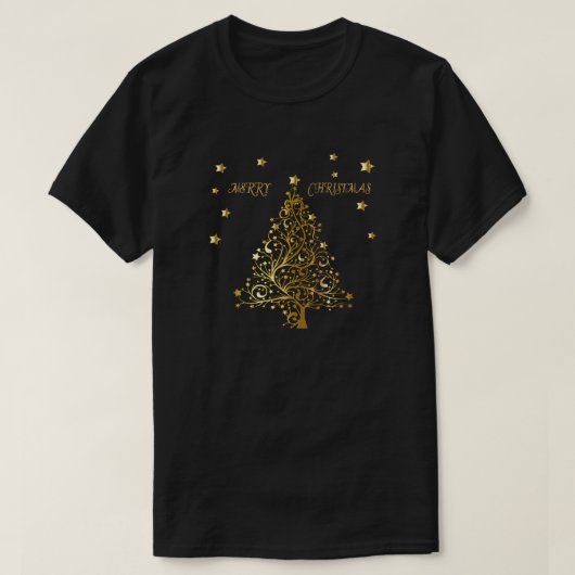 Mooie, metalen gouden kerstboom t-shirt (Design voorkant)