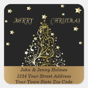 Mooie, metalen gouden kerstboom vierkante sticker