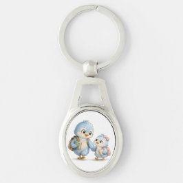 Mooie metalen sleutelhanger met vogelbroertjes en 
