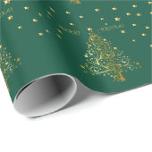 Mooie metallic gouden kerstboom op groen cadeaupapier (Rol Hoek)