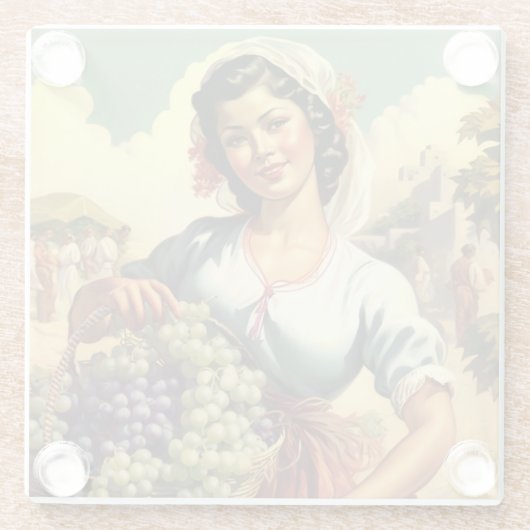 Mooie Mexicaanse kalendergirl bij de druivenoogst Glazen Onderzetter (Achterkant)