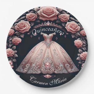 Mooie Mexicaanse Quinceañera Roos Papieren Bordje