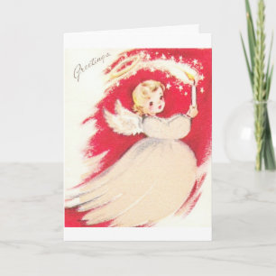 Mooie  Mid Century Mod Retro Angel Feestdagen Kaart