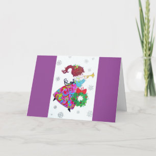 Mooie  Mid Century Mod Retro Angel Feestdagen Kaart