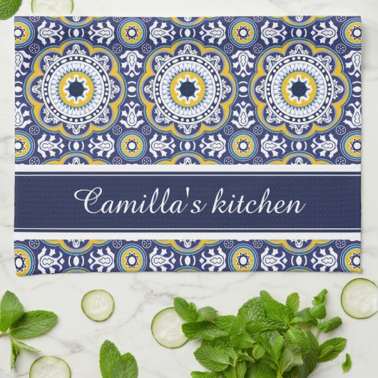 💙 mooie  Middellandse Zee-Azulejos Theedoek (Gevouwen)