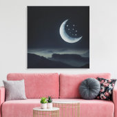 Mooie Midnight Moon en Sterrennacht Canvas Afdruk (Insitu (Woonkamer))