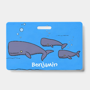 Mooie migrerende cartoon walvissen illustratie badge