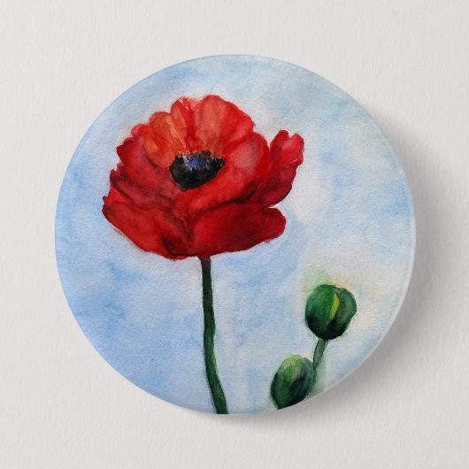 Mooie Mind Red Poppy waterverf kunst Ronde Button 7,6 Cm (Voorkant)