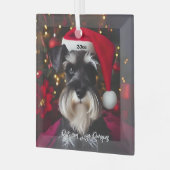 Mooie Miniatuur Schnauzer met Santa Hat Glas Ornament (Voorkant links)