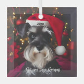 Mooie Miniatuur Schnauzer met Santa Hat Glas Ornament (Voorkant)