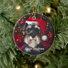 Mooie Miniatuur Schnauzer met Santa Hat Keramisch Ornament