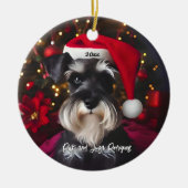Mooie Miniatuur Schnauzer met Santa Hat Keramisch Ornament (Voorkant)