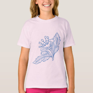 Mooie Minimale Blauwe Bloem Lijnen Kunst Meisjes T T-shirt