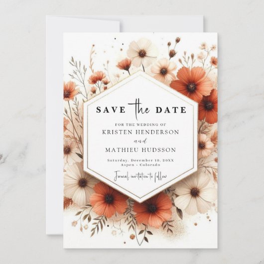Mooie minimale terracotta bruiloft save the date (Voorkant)