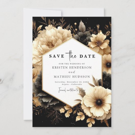 Mooie minimalistische gouden en zwarte bruiloft save the date (Voorkant)
