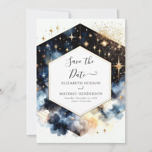 Mooie minimalistische hemelse bruiloft save the date (Voorkant)