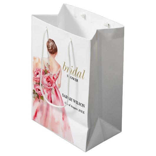 Mooie Minimalistische Waterverf Bruids Bruiloft Br Medium Cadeauzakje (Voorkant Gekanteld)