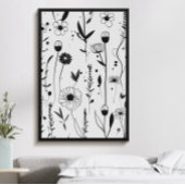 Mooie minimalistische zwarte inkt bloementuin poster