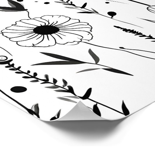 Mooie minimalistische zwarte inkt bloementuin poster (Hoek)