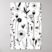 Mooie minimalistische zwarte inkt bloementuin poster (Voorkant)