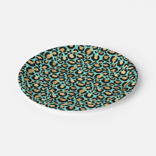 Mooie Mint & Gouden Cheetah Print Papieren Bordje (Gekanteld)