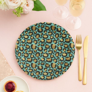 Mooie Mint & Gouden Cheetah Print Papieren Bordje