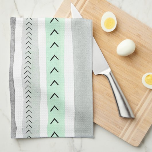 Mooie Mint Green Grey Waterverven Stripes Theedoek (Quarter Fold)