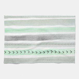 Mooie Mint Green Grey Waterverven Stripes Theedoek